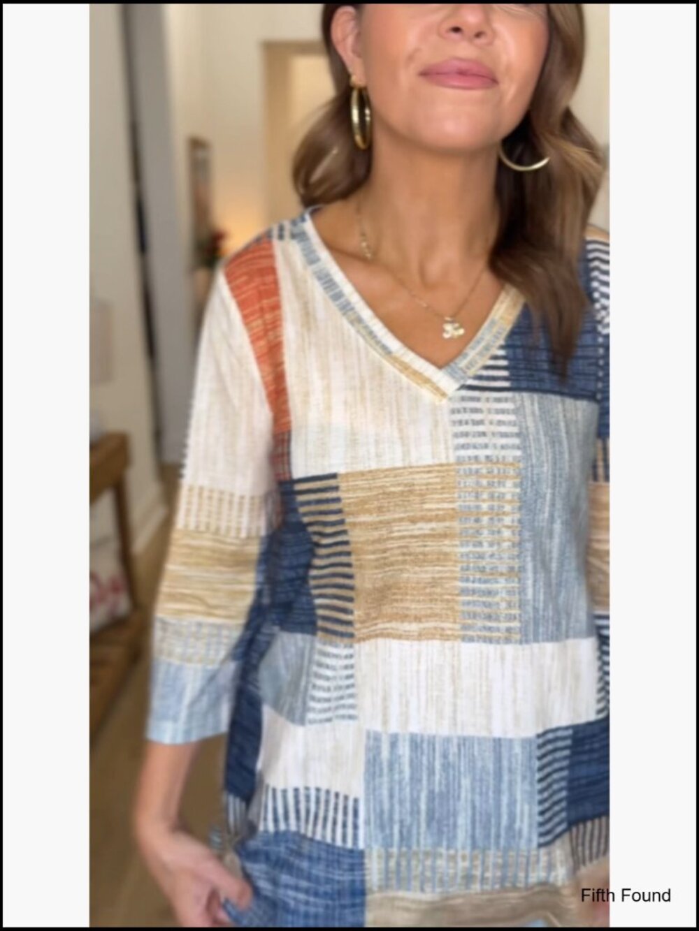 V Neck 3/4 Sleeve Tunic Blouse Flowy Dressy Casual Plus Size Top - Picture 7 of 7